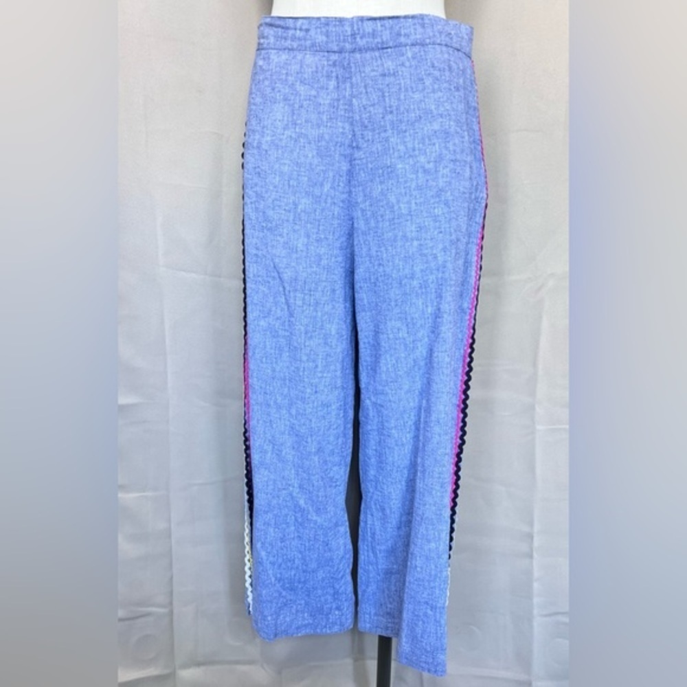 NWT For Cynthia Linen Blend Ric Rac Wide Leg Chambray Pants | Size M